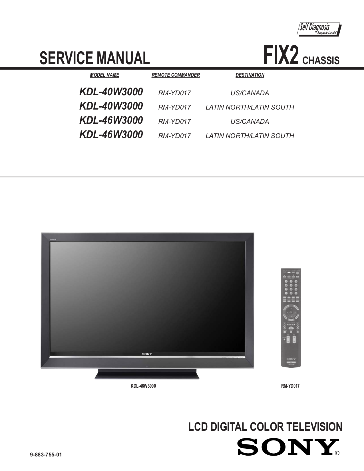 PDF manual for Sony TV BRAVIA KDL40D3000